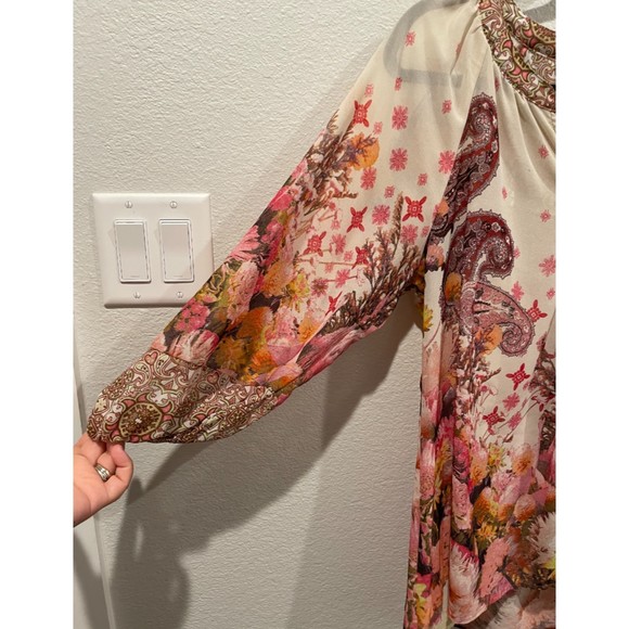 FIG AND FLOWER Sheer 3/4 Sleeve Printed Floral Multicolor Blouse - Picture 3 of 5